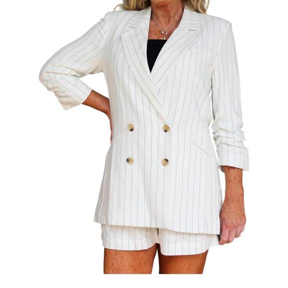 NEW BISHOP + YOUNG ticket to paradise stripe riviera blazer in white - Picture 1 of 4